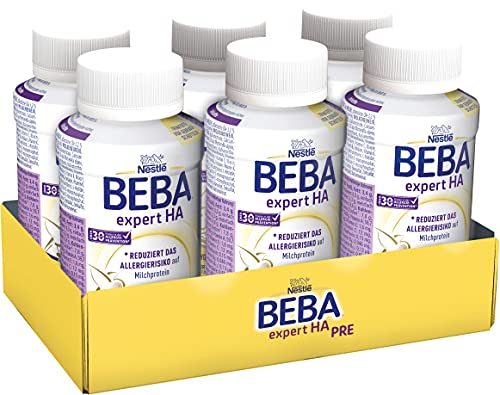 Nestlé BEBA EXPERT HA PRE Hydrolysierte Anfangsnahrung von Geburt an, Pre Milch trinkfertig für Babys mit erhöhtem Allergie-Risiko, 6er Pack (6 x 200ml) von BEBA