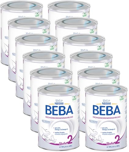 Nestlé BEBA Frühgeborenennahrung Stufe 2, Spezialnahrung für Frühgeborene und untergewichtige Neugeborene, 12er Pack (12 x 400g) von BEBA