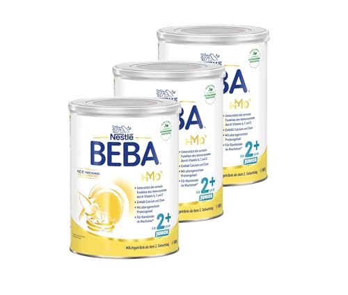BEBA Junior 2+ Milchgetränk ab dem 2. Geburtstag, Babynahrung mit HMO 2'-FL, nur Laktose, ohne Palmöl, 3er Pack (3 x 800g) von BEBA
