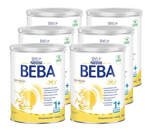 BEBA Junior 1+ Milchgetränk ab dem 1. Geburtstag, Babynahrung mit HMO 2'-FL, nur Laktose, ohne Palmöl, 6er Pack (6 x 800g) von BEBA