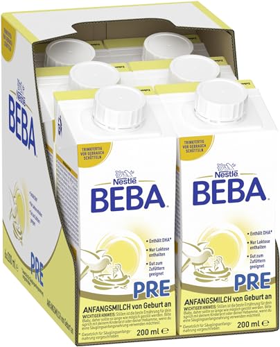 BEBA Nestlé BEBA PRE, Säuglingsmilchnahrung von Geburt an, trinkfertige Babymilch im Tetra Pak, leicht verträgliche Babynahrung, 6er Pack (6 x 200ml) von BEBA