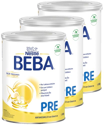 BEBA PRE Anfangsmilch von Geburt an, Babynahrung , nur Laktose, ohne Palmöl, 3er Pack (3 x 800g) von BEBA