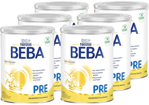 BEBA PRE Anfangsmilch von Geburt an, Babynahrung , nur Laktose, ohne Palmöl, 6er Pack (6 x 800g) von BEBA