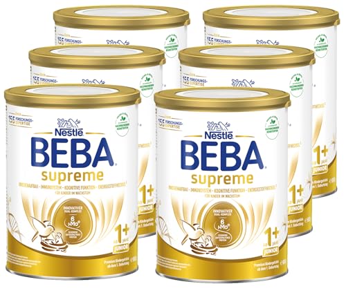 BEBA SUPREME Junior 1+ Kindergetränk ab dem 1. Geburtstag, Babynahrung mit 6 HMO Komplex, nur Laktose, ohne Palmöl, 6er Pack (6 x 800g) von BEBA
