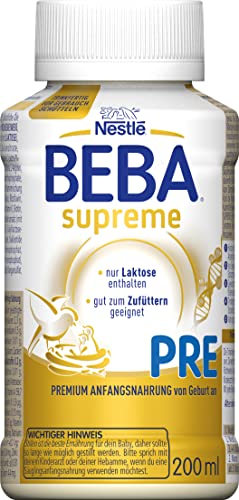 Nestlé BEBA SUPREME PRE Anfangsmilch: trinkfertige Portionsflaschen, mit Omega 3, 1er Pack (1 x 200ml) von BEBA