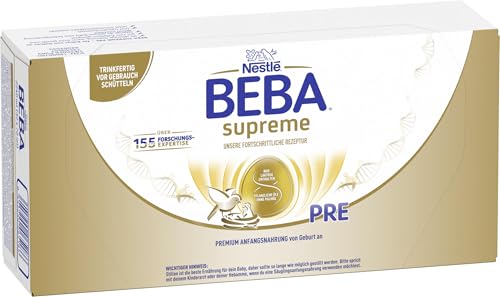 Nestlé BEBA SUPREME PRE Anfangsmilch: trinkfertige Portionsflaschen, mit Omega 3, 32er Pack (32 x 70ml) von BEBA