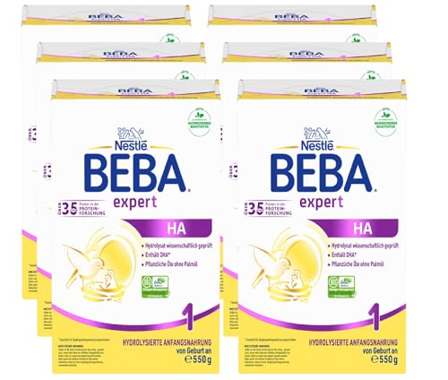 Nestlé BEBA expert HA 1 Hydrolysierte Anfangsnahrung, Säuglingsnahrung von Geburt an, 6er Pack (6 x 550g) von BEBA
