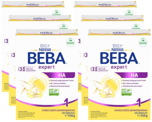 Nestlé BEBA expert HA 1 Hydrolysierte Anfangsnahrung, Säuglingsnahrung von Geburt an, 6er Pack (6 x 550g) von BEBA