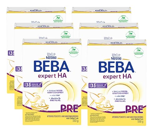 Nestlé BEBA expert HA PRE Hydrolysierte Anfangsnahrung, Säuglingsnahrung von Geburt an, 6er Pack (6 x 550g) von BEBA