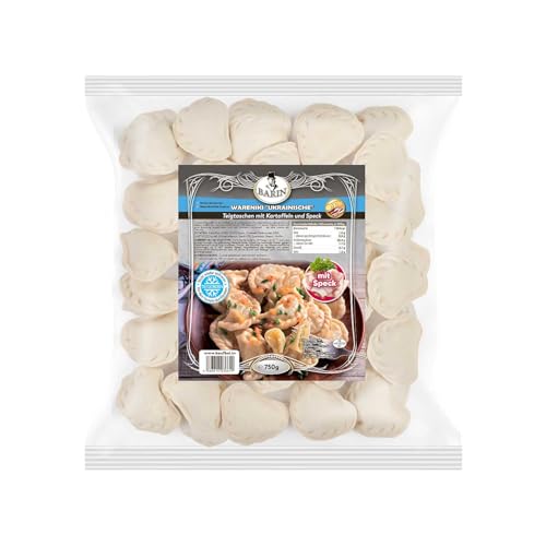 BARIN Wareniki mit Kartoffeln und Speck 750g Tiefgekühlte Nudelteigtaschen Traditionelles Russisches Fertiggericht mit Kartoffelpüree und geräuchertem Speck Hausmannskost Schnelle Zubereitung von BEM