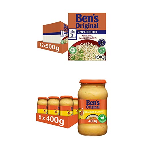 Ben's Original - Multipack - Langkorn Reis, 10 Minuten Kochbeutel (12 x 500g) I Sauce Cremiges Curry (6 x 400g), 18 Packungen (12 x 500g I 6 x 400g) von Ben's Original