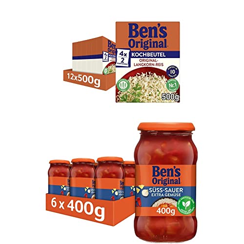 Ben's Original - Multipack - Langkorn Reis, 10 Minuten Kochbeutel (12 x 500g) I Sauce Süß-Sauer extra Gemüse (6 x 400g), 18 Packungen (12 x 500g I 6 x 400g) von Ben's Original
