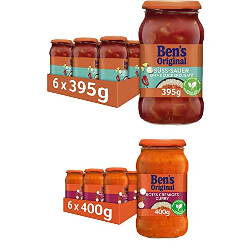 Ben's Original Sauce - Multipack - Süß-Sauer ohne Zuckerzusatz (6 x 395g) I Rotes Cremiges Curry (6 x 400g), 12 Gläser (6 x 395g I 6 x 400g) von BEN’S ORIGINAL-Store