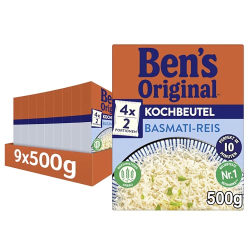 Ben's Original Basmati Reis, 10 Minuten Kochbeutel, 9 Packungen (9x500g) von Ben's Original