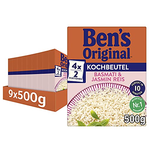 Ben's Original Basmati & Jasmin-Reis, 10 Minuten Kochbeutel, 9 Packungen (9x500g) von Ben's Original