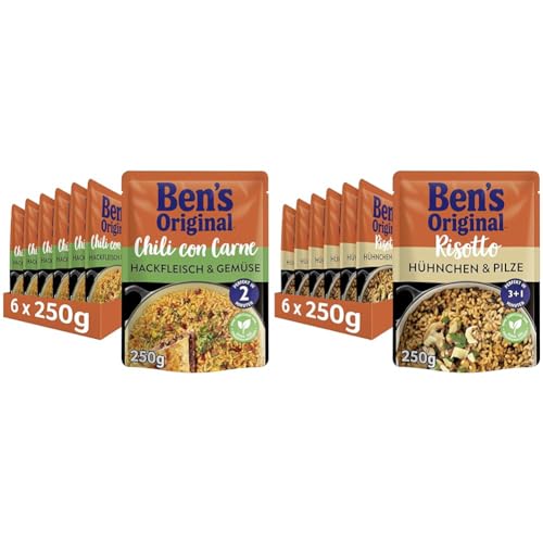 Ben's Original Express-Reis Fertiggerichte - Multipack - Chili Con Carne Hackfleisch & Gemüse (6 x 250g) I Risotto Hühnchen & Pilze (6 x 250g) - 12 Packungen von Ben's Original