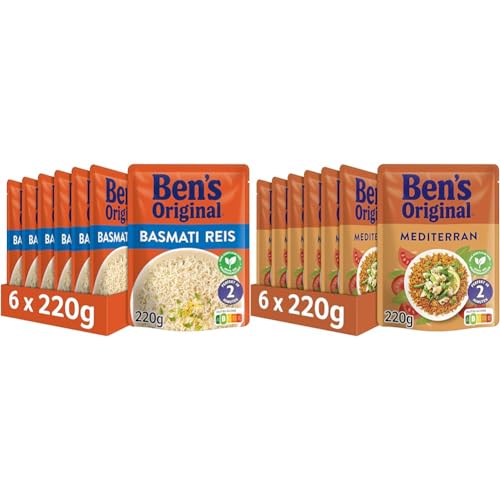 Ben's Original Express-Reis - Multipack - Basmati-Reis (6 x 220g) I Mediterran (6 x 220g) - 12 Packungen von Ben's Original