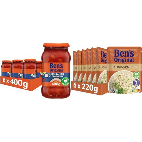Ben's Original - Multipack - Sauce Süß-Sauer extra Gemüse (6 x 400g) I Original-Langkorn-Reis (6 x 220g), 12 Packungen (6 x 400g I 6 x 220g) von BEN’S ORIGINAL