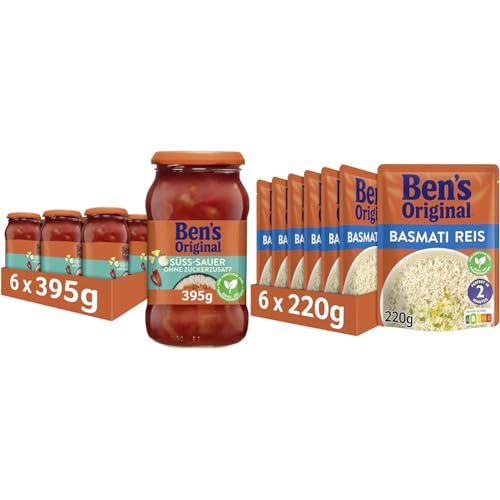 Ben's Original - Multipack - Sauce Süß-Sauer ohne Zuckerzusatz (6 x 395g) I Express-Reis Basmati (6 x 220g), 12 Packungen (6 x 395g I 6 x 220g) von BEN’S ORIGINAL