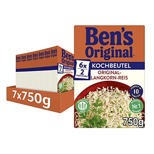 BEN’S ORIGINAL Langkorn Reis, 10-Minuten Kochbeutel, 7 x 750 g von BEN’S ORIGINAL