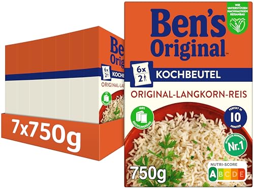 BEN’S ORIGINAL Langkorn Reis, 10-Minuten Kochbeutel, 7 x 750 g von BEN’S ORIGINAL