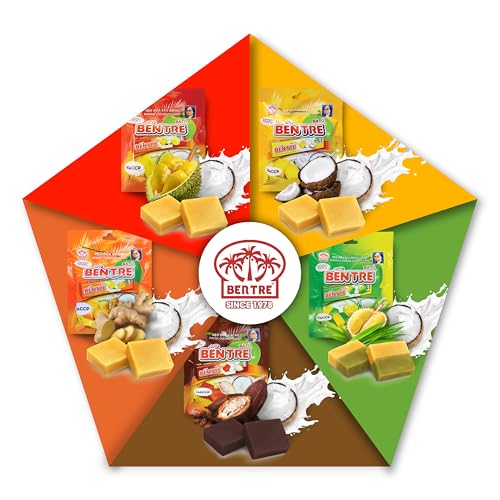 BEN TRE 5 Sorten Kaubonbon - Durian Kokosnuss - Exotische Früchte Vegan Intensives Geschmackserlebnis ohne synthetischer Zusatzstoffe - Einzigartiges Candy Rezept Anwohner Vietnam BEN TRE 5 Sorten Kaubonbon - Durian Kokosnuss - Exotische Früchte Vegan Intensives Geschmackserlebnis ohne synthetischer Zusatzstoffe - Einzigartiges Candy Rezept Anwohner Vietnam von BEN TRE