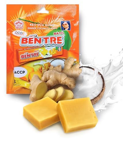 BEN TRE Kaubonbon Ingwer Kokosnuss - Exotische Früchte Vegan Intensives Geschmackserlebnis ohne negativen Einfluss synthetischer Zusatzstoffe - Einzigartiges Candy Rezept Anwohner Vietnam von BEN TRE
