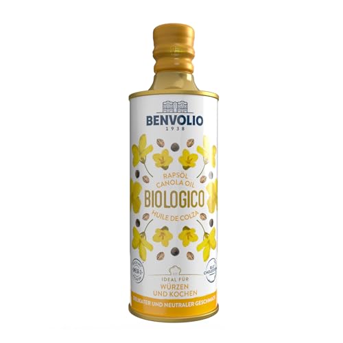 BENVOLIO - Rapsöl BIO Premium | 500ml | Reich an Omega 3 & Vitamin E | Ideal Rapsöl zum Braten & für Salate | Gesund & Vielseitig für die Ganze Familie | Kaltgepresst Bratöl | Rapeseed Oil, Canola Oil von BENVOLIO