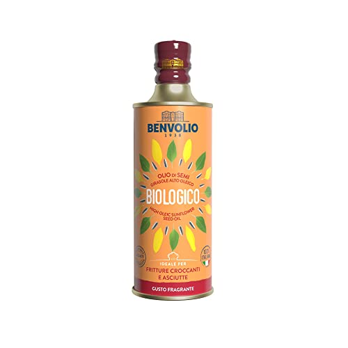 Sonnenblumenöl BIO High Oleic öl 100% Italienisch - BENVOLIO 1938 500ml Metallflasche - Reich an VITAMIN E | Frittieröl BIO Bratöl Fritierfett öl Frittierfett Friteusenfett HIGH OLEIC SUNFLOWER OIL von BENVOLIO