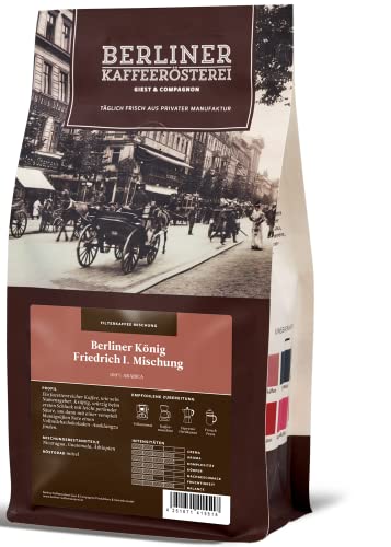 Berliner Kaffeerösterei - Berliner König Friedrich I. Mischung (1000g / ganze Bohne), Röstgrad Kaffee: mittel, 100% Arabica Bohnen, Aromaprofil: Fruchtig/Nussig/Schokoladig/Süß von BERLINER KAFFEERÖSTEREI GIEST & COMPAGNON