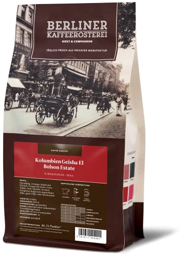 Berliner Kaffeerösterei - Kolumbien Geisha El Bolson Estate (500g / gemahlen), Röstgrad Kaffee: mittelhell, 100% Arabica Bohnen, Aromaprofil: Floral/Karamellig von BERLINER KAFFEERÖSTEREI GIEST & COMPAGNON