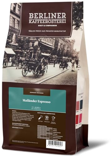 Berliner Kaffeerösterei - Mailänder Espresso (1000g / ganze Bohne), Röstgrad Kaffee: dunkel, 75% Arabica Bohnen, Aromaprofil: Schokoladig/Süß von BERLINER KAFFEERÖSTEREI GIEST & COMPAGNON