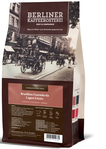 Berliner Kaffeerösterei - Brasilien Fazenda da Lagoa (250g / ganze Bohne), Röstgrad Kaffee: hell, 100% Arabica Bohnen, Aromaprofil: Floral/Nussig/Süß Berliner Kaffeerösterei - Brasilien Fazenda da Lagoa (250g / ganze Bohne), Röstgrad Kaffee: hell, 100% Arabica Bohnen, Aromaprofil: Floral/Nussig/Süß von BERLINER KAFFEERÖSTEREI GIEST & COMPAGNON