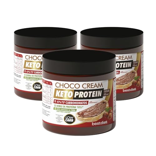 Keto Protein Bestdiet - Ungesüßter veganer Schokoladenaufstrich mit Haselnüssen, Palmölfrei, fettarm, kohlenhydratarm, ohne Süßstoffe, glutenfrei. Packung mit 3 Gläsern mit 200g von BEST DIET