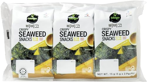 Bibigo Seealgen Snack Sesam – Geröstete Seelagenblätter mit Sesam – Ideal als Snack oder Beilage – 3 x 5 g von BIBIGO
