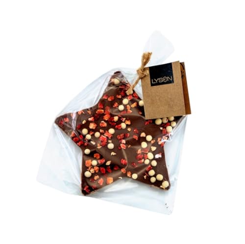 Schokoladen Stern mit Honig, Erdbeeren und Crispy 85 gr Schokolade zum Verschenken Sternschokolade Honigschokolade von BIENE24.DE