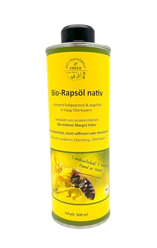 Bio-Rapsöl nativ 500 ml, kaltgepresst, angebaut und abgefüllt in Oberbayern, Naturland Landwirtschaft, für eine vegane und glutenfreie Ernährung geeignet Bio-Rapsöl nativ 500 ml, kaltgepresst, angebaut und abgefüllt in Oberbayern, Naturland Landwirtschaft, für eine vegane und glutenfreie Ernährung geeignet von BIO-Manufaktur ERBER 100% Natur