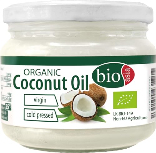 BIOASIA Bio Kokosöl, kaltgepresst, naturbelassen ohne Zusatzstoffe, veganes Fett zum Kochen, Braten und Backen, auch als Naturkosmetik verwendbar, 100 % Bio, 250 ml von Bioasia