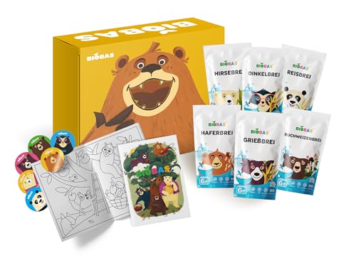 BIOBAS Babybrei Set 6x200g - ohne Zuckerzusatz, ohne Milch und GMO - Bio-Babynahrung ab 4 Monaten, Zubereitung von Babynahrung, Gesunder & leckerer Brei - Grießfrei, Ideal für Abendbrei Baby von BIOBAS