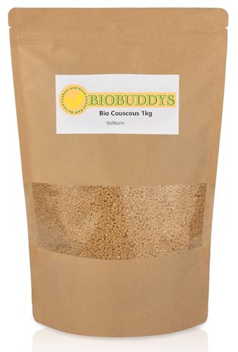 Bio Couscous vollkorn 1kg – aus Vollkorn Hartweizengrieß, kontrolliert biologisch, ballaststoffreich & vegan – schnelle Zubereitung, ideal für Salate, Beilagen & orientalische Gerichte Bio Couscous vollkorn 1kg – aus Vollkorn Hartweizengrieß, kontrolliert biologisch, ballaststoffreich & vegan – schnelle Zubereitung, ideal für Salate, Beilagen & orientalische Gerichte von BIOBUDDYS