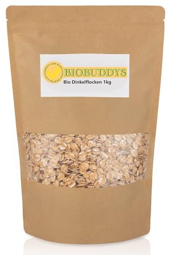 Bio Dinkelflocken 1kg - Ballaststoffreich, aus Bio Dinkel, Vegan, Ideal für Frühstück, Müsli & Backen, eine gute Alternative zu Haferflocken Bio Dinkelflocken 1kg - Ballaststoffreich, aus Bio Dinkel, Vegan, Ideal für Frühstück, Müsli & Backen, eine gute Alternative zu Haferflocken von BIOBUDDYS