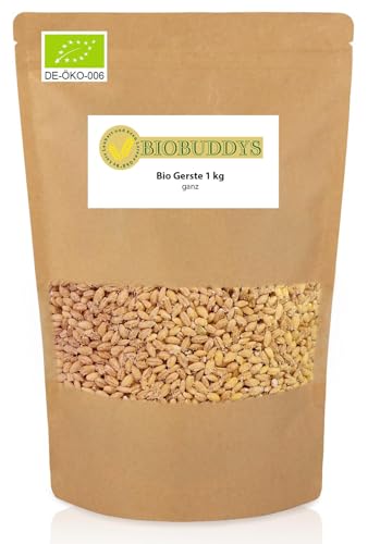 Bio Gerste 1kg – ein vollwertiges Getreide für Ihre Küche - keimfähig und ideal für Gerstengras, Vollkorn, Ideal für Suppen, Eintöpfe & Salate von BIOBUDDYS