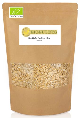 Bio Haferflocken 1kg - Zarte Haferflocken für ein ausgewogenes Frühstücksmüsli von BIOBUDDYS