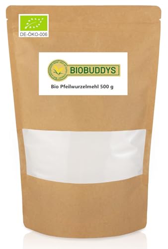Bio Pfeilwurzelmehl – glutenfrei & vegan – feine Pfeilwurzelstärke aus kontrolliert biologischem Anbau – neutral im Geschmack – Arrowroot powder - 500g von BIOBUDDYS