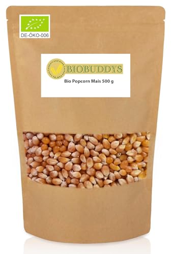 Bio Popcorn Mais 500g - Ihr natürlicher Snackgenuss aus Bio Mais - Ungesalzen, Mais in Bio Qualität, Vegan, von BIOBUDDYS