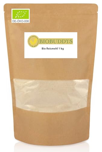 Bio Reismehl - 1 kg feines glutenfreies Vollkornmehl aus braunem Bio Reis von BIOBUDDYS