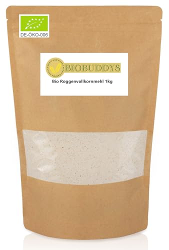 Bio Roggenvollkornmehl 2x 1kg - kräftiger Geschmack aus dem vollen Roggen Korn - ideal für traditionelles und rustikales Brot von BIOBUDDYS