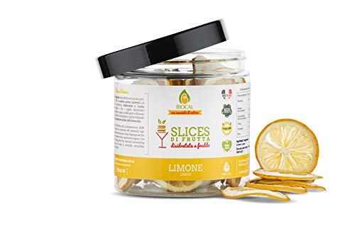 Biocal® - Dehydrierte Zitronenscheiben | getrocknet | kandierte Zitronenscheiben | Trockenfrüchte für Cocktails | für Backwaren und Tee | erfrischender Snack | natürlich | 60gr | ca. 55 Scheiben von BIOCAL