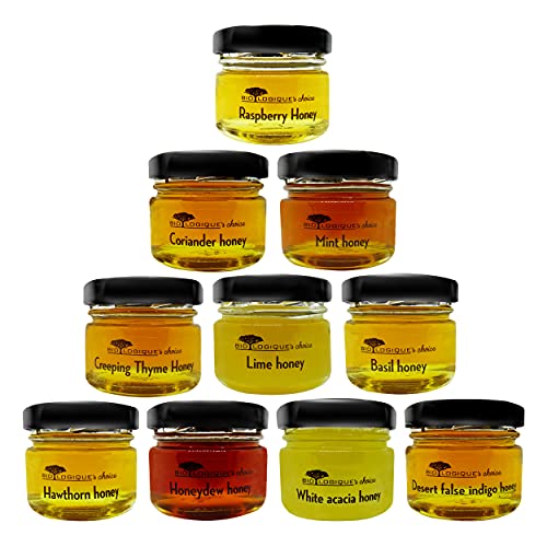 Premium Selten Honig Kollektion 10 Arten von rein natürlichem Rohhonig ohne Zusatzstoffe/Konservierungsstoffe | Reiner und leckerer Honig für Erwachsene und Kinder, 10 Gläser x 40g, 400g von BIOLOGIQUE
