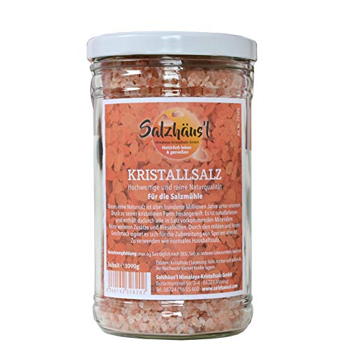 Kristallsalz Salz rosa SALZHÄUS`L granuliert / 1.090 g Glas / für die Salzmühle / aus Pakistan von Salzhäus`l